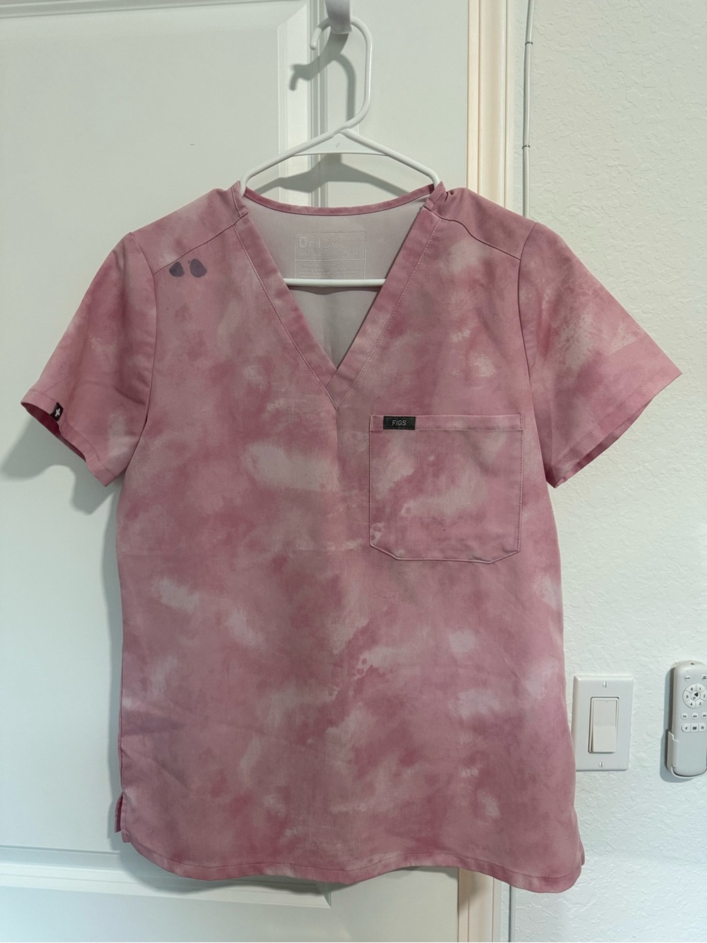 Figs Pink Tie-Dye V-Neck Scrub Top